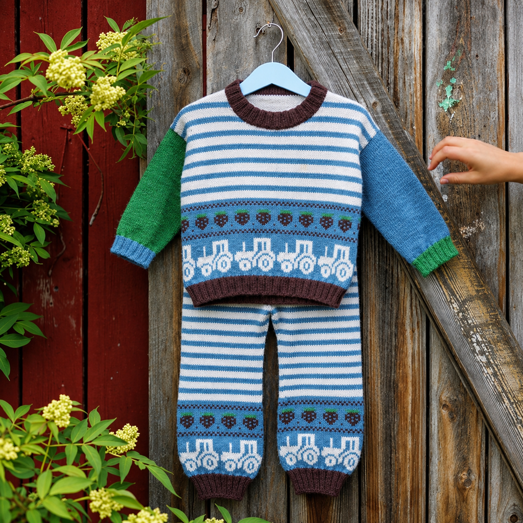 Strikkepakke Sebbi sett blå/brun
