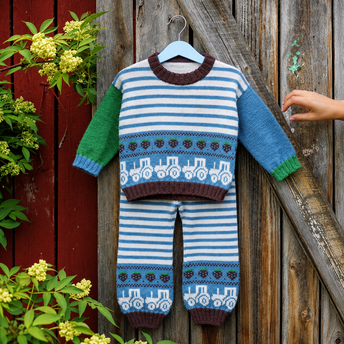 Strikkepakke Sebbi sett blå/brun