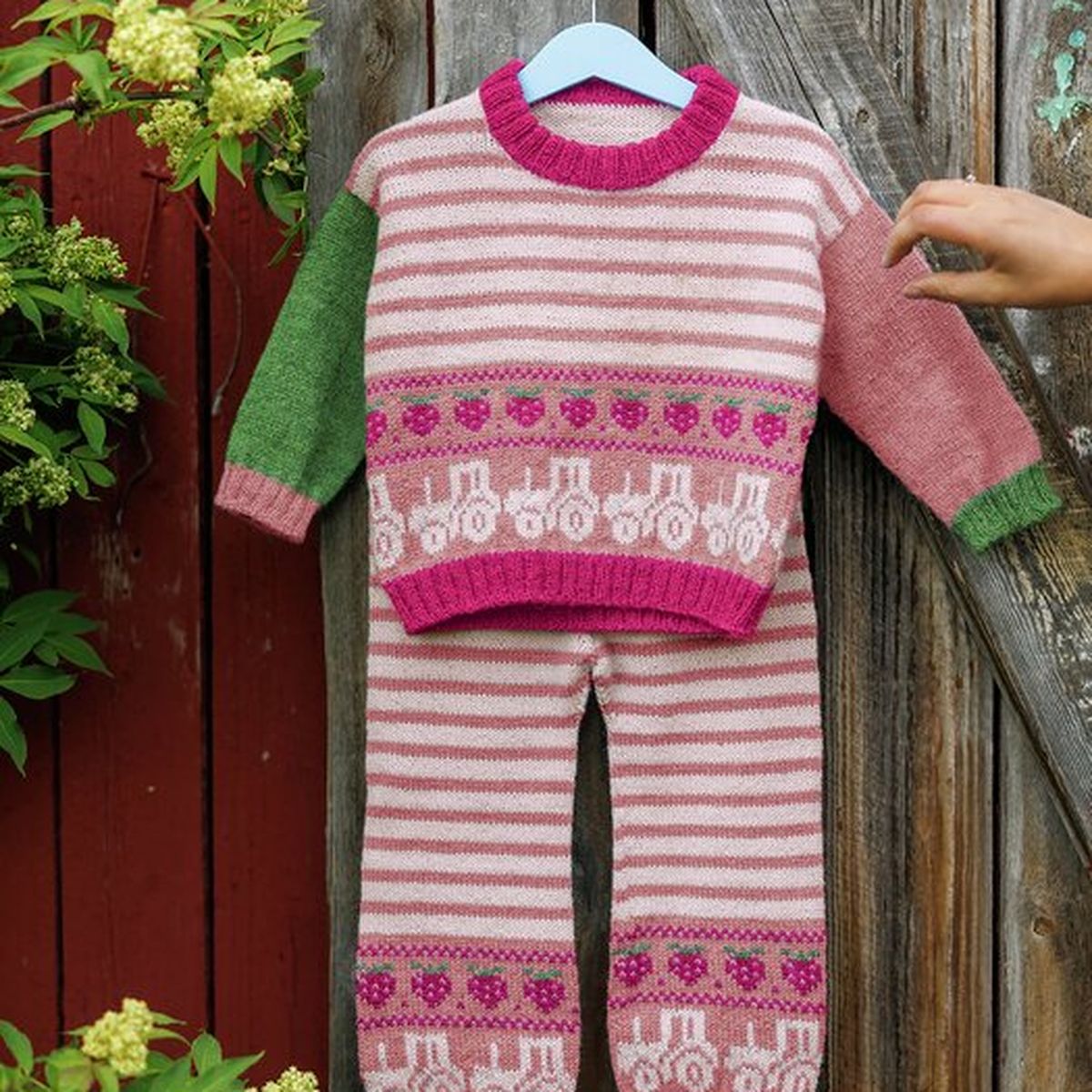 Strikkepakke Sebbi sett rosa/grønn