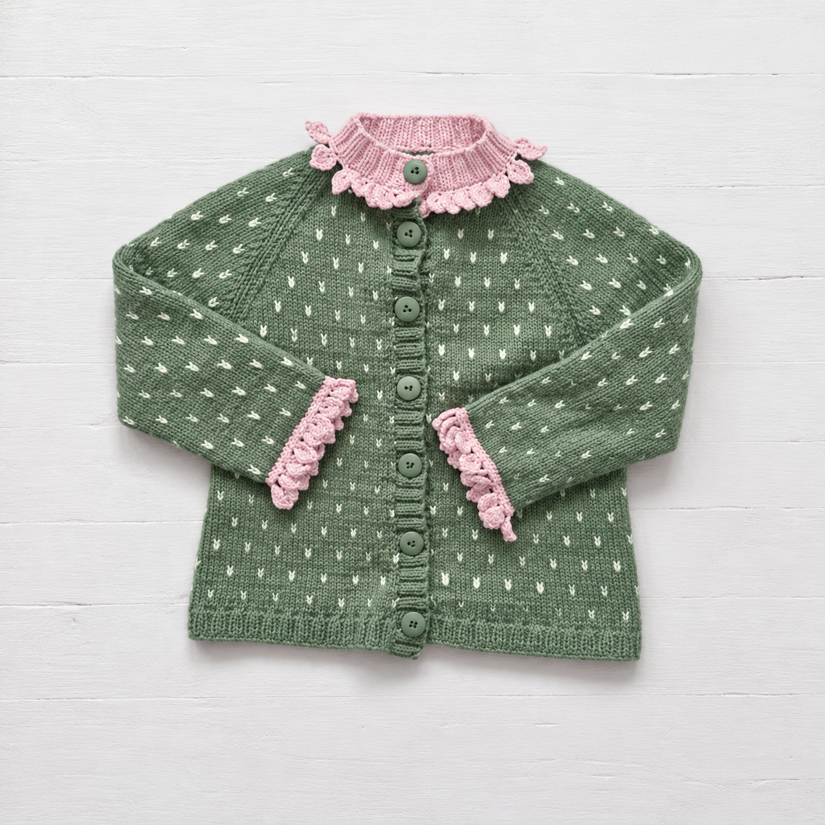 Strikkepakke Strawberry jakke grønn/rosa