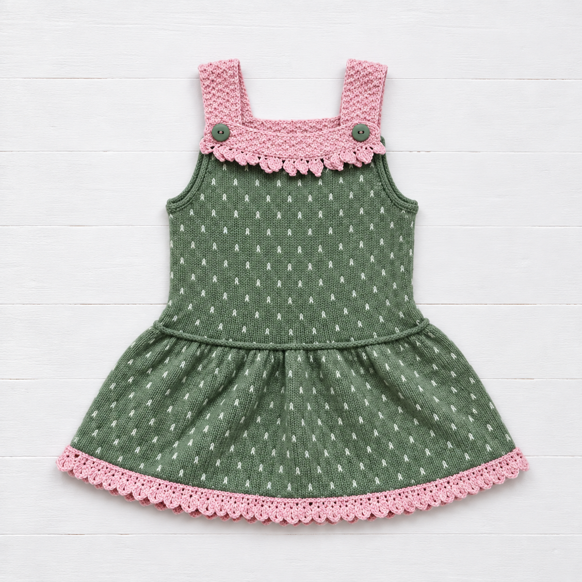 Strikkepakke Strawberry kjole grønn/rosa